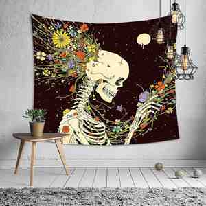 Tapiz Decorativo para el Hogar, Estilo Europeo y Americano, con Diseño de Calavera en Blanco y Negro, Tela para Colgar en la Pared, Póster para Montar en la Pared - Product Image 2