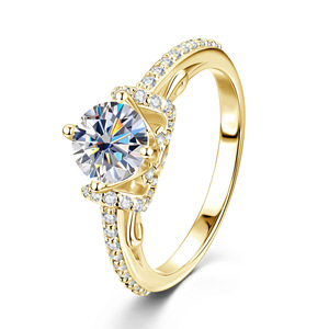 Anillos de Moissanita Redondos de 1ct con Certificación GRA, Color D, VVS1, con Halo Oculto, Chapados en Oro de 14K sobre Cobre, Joyería para Mujer - Product Image 6