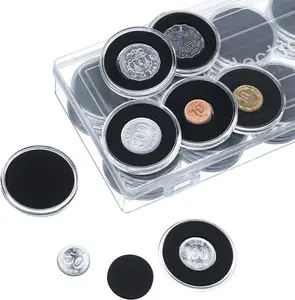 46Mm Spuitgieten Coin Opslag Houder Super Clear Ronde Coin Plastic Capsule Met Zwart Bescherm Pakking
