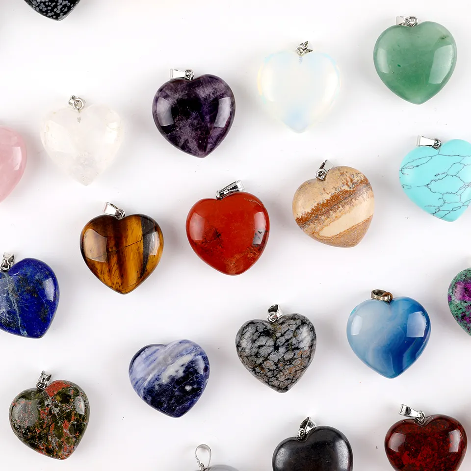 Fashion Jewelry Multicolor 30mm 3cm Heart Necklace Charm Pendants Natural Crystal Pendant Women Men Gift