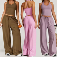 MAYYOUNG Grosir Kustom Pakaian Olahraga Wanita Ramah Lingkungan Celana Panjang Senam Atasan Crop Top Yoga Setelan 2 Potong Pakaian Olahraga Bermotif untuk Musim Dingin