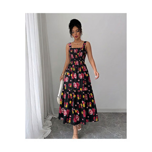 Women's Strappy Viscose <b>Dress</b> 125 Cm Length Casual Floral Print Midi <b>Dress</b> - Product Image 1