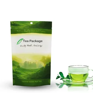 Resealable Powdered Green Tea Pouches Custom Biodegradable Kraft Pouch Stand Up Food Bag Zip Lock Spice And Herb Packaging