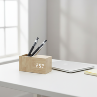 Jam Alarm Silinder Kayu Kreatif LED Kontrol Suara Desain Modern Bertenaga USB Tampilan Suhu Senyap di Samping Tempat Tidur Kamar Tidur Kantor