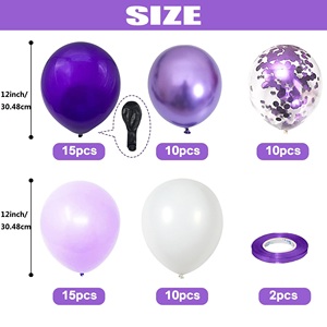 Globos Morados y Blancos, Paquete de 60, 12 Pulgadas, Morado Oscuro, Morado Claro, Metálicos, Cromados, con Confeti, para Cumpleaños de Niñas - Product Image 2