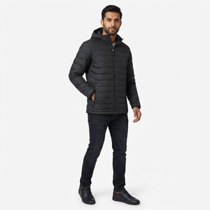 Veste d'hiver pour homme, style streetwear, couleur noire, en tissu coton, à capuche, manches longues, chaude, durable, pour l'extérieur - Product Image 1