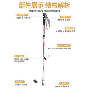 Bastón de trekking Cleye de aleación de aluminio 6061, 5 secciones ajustables, con mango de EVA y absorción de impactos para uso en exteriores. - Product Image 1