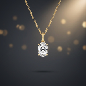 Collier classique avec pendentif en diamant de laboratoire de forme ovale unique, 1,00 ct E-F VS1, or 14 carats, pour fiançailles, fête, bijoux fins, cadeau - Product Image 2