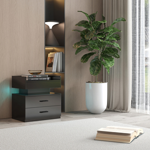 Nightstand With Adjustable Led Strip Light 2 Drawers Large Storage Space <b>Bedside</b> <b>Table</b> Coffee <b>Table</b> - Product Image 3