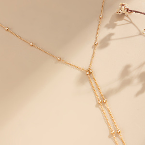Collar Lariat de oro rosa para mujer, cadena de bolas de aleación de cobre con colgante en forma de Y - Product Image 3