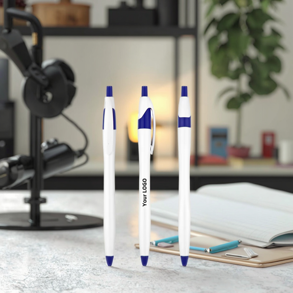 Customized 1.0mm Wide Orange Yellow Plastic Banner Pen with Smooth Black Ink Popular for Logo Promotions Ballpoint Pens