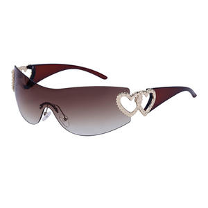 Gafas de sol sin montura para mujer, lentes marrones, protección UV400, diseño de corazón, para ciclismo, estilo urbano - Product Image 1