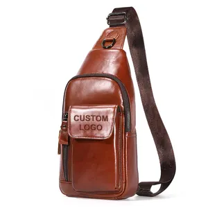 ODM/OEM Custom Logo Genuine Leather Men's Chest Bag Satchel Crossbody Sling Bag Men Messenger Bag