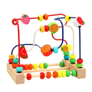 Bead Maze Toy Wooden Fruits Roller Coaster Abacus for Toddlers Montessori Educational Activity Cube for Kids First Birthday Gift