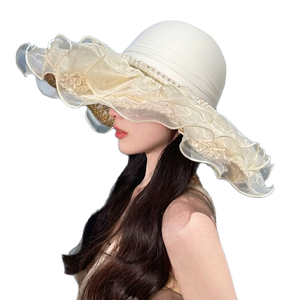 Sweet Beauty Style Summer Bucket Hat with Hollowed-Out Brim <b>Sun</b> Protection on Beach and Women Spring Summer Beach Style - Product Image 1