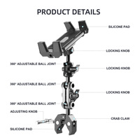 Support de téléphone et tablette réglable en hauteur en alliage d'aluminium et ABS noir pour bureau, tapis de course, guidon, avec pince de fixation et support de chargeur iPad