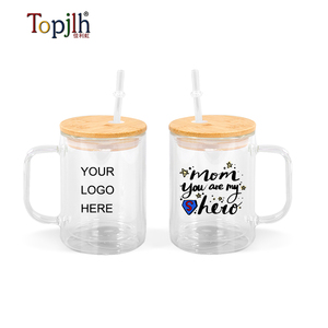 Topjlh rõ ràng đôi tường thăng hoa 15OZ <span class=keywords><strong>snowglobe</strong></span> cốc thủy tinh trước khi khoan cốc cà phê cốc cốc với nắp tre - Product Image 2