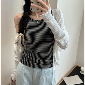 Camiseta sin Mangas a Rayas Estilo Pure Desire para Mujer, 100% Algodón, Ajustada, para Usar en Capas o al Aire Libre - Product Image 3