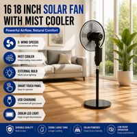 Ventilateur solaire avec panneau solaire 16-18 pouces, batterie au lithium, double sortie USB pour le camping, mode vent naturel, télécommande