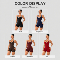 Mono deportivo halter sin espalda para mujer, con cuello corazón, de una pieza, con shorts de yoga, efecto moldeador y levantamiento de glúteos, ropa deportiva.
