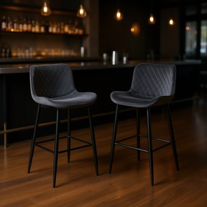 Tabourets de bar modernes de 29 pouces, revêtement en velours gris foncé, pieds en métal, pour pub ou bar - Product Image 2