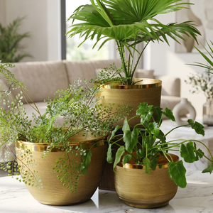 AK ชุดกระถางโลหะทองเหลืองแกะสลักด้วยมือสีทองทันสมัยสำหรับตกแต่งบ้านและสวน - Product Image 3