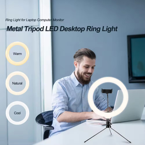 10 pollici <span class=keywords><strong>Mini</strong></span> tavolo LED anello di luce 3 colori Vlogging Selfie anello di bellezza lampada Make up porta telefono Selfie Stick treppiede - Product Image 6