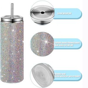 Offre Spéciale – Gobelet de Voyage Isotherme 20 oz en Acier Inoxydable avec Paillettes et Strass, Tasse Droite Scintillante avec Paille - Product Image 4