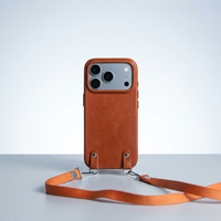 Étui de téléphone en cuir ciré orange vintage avec lanière et gaufrage pour 18 Pro Max, luxe, antichoc, OEM personnalisé