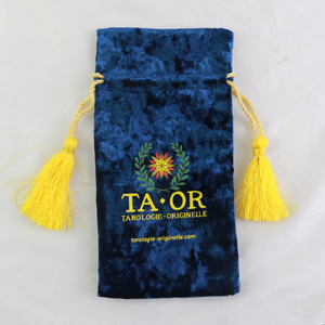 Emballage cadeau pour bijoux personnalisés, pochettes en velours bleu marine avec cordon de serrage, sacs pour la présentation de bijoux avec logo et pompon - Product Image 4
