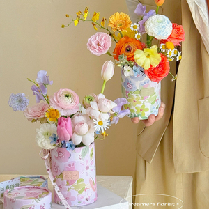 INUNION nuevas tendencias 2 uds primavera Floral cilindro caja de regalo conjunto redondo <span class=keywords><strong>abrazo</strong></span> cubo arreglos florales caja de embalaje para suministros florales - Product Image 2