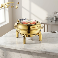 KUNTAI Luxuriöser Goldener Rechteckiger Gehämmerter Edelstahl Alkoholbetriebener 6L Hydraulischer Chafing Dish Buffet-Ofen A++ Energieeffizienz