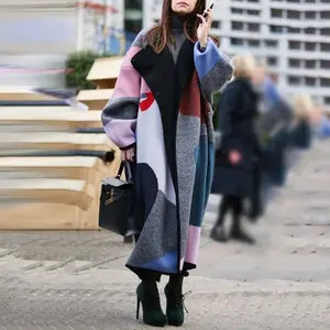 DAMOCHIC femmes Trench laine manteau Long Colorblock revers impression numérique mélanges pardessus Double face dames laine manteau hiver 2023