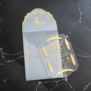 DIY custom party gold foiling clear acrylic invitation feather theme with tracing paper envelope pocket