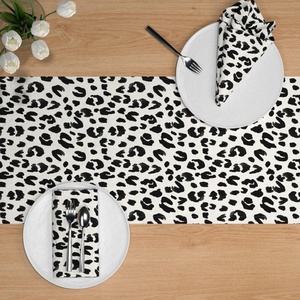Modern Animal Print Table <b>Runner</b> Black White Leopard Pattern Woven Polyester <b>Washable</b> Home Decor - Product Image 1