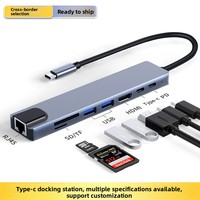 Stasiun Ekspansi Multi-Port USB Ethernet Tipe-C Delapan-dalam-Satu, Hub Multifungsi Tanpa Catu Daya Eksternal