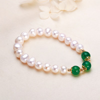 Gelang Mutiara Air Tawar Putih Merah Hijau Barok 8MM Berlapis Emas 18K Grosir, Kelas AAAAA, Elastis, untuk Wanita, Hadiah Pernikahan