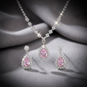 Parure Collier et Boucles d'Oreilles en Zircon Vert, Motif Goutte d'Eau, Bijoux Coréens pour Mariage et Fêtes, Cadeau de Fiançailles, en Laiton - Product Image 1