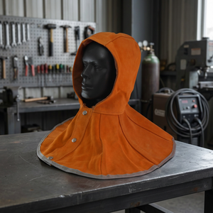 Casque de soudage intégral en daim orange avec fermeture à bouton-pression, réglage manuel de la teinte, protection frontale relevable pour la fabrication métallique - Product Image 5