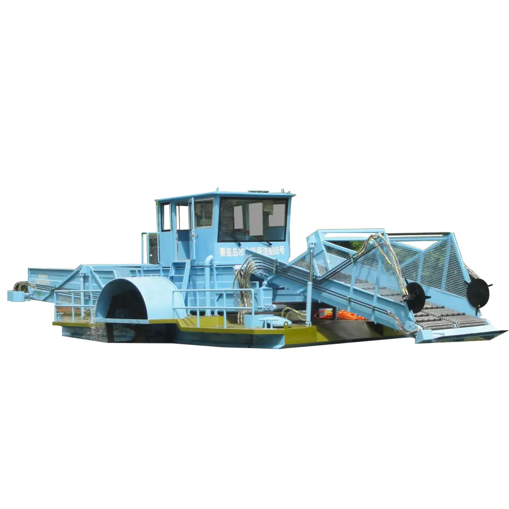 High End Fully automatic aquatic plants weeds collecting reeds cutting skimmer harvesting machine boat