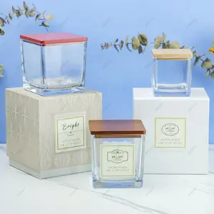 Canton Fair China Supplier 8oz 12oz 16oz Private Label Candle Glass Jars With Lids and Packaging Box Square Candle Jars Empty