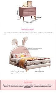 Ensemble de meubles de chambre d'enfant au design moderne avec oreilles de lapin rose de dessin animé - <span class=keywords><strong>Lit</strong></span> princesse en forme de lapin - <span class=keywords><strong>Lit</strong></span> moelleux pour filles - Product Image 5