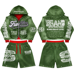Custom Logo Two Piece Apparel Comfortable Fashion Outfit for Daily Use Men's Casual Hoodie and Shorts <b>Set</b> For Online Sale - Product Image 2