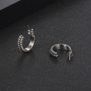 C Shaped <b>Titanium</b> Steel Huggie Earrings Retro Geometric <b>Studs</b> For Women CF135 - Product Image 3