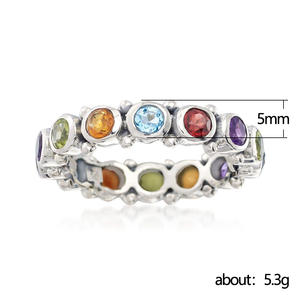 Bague F1037 en argent 925 avec serti clos, unisexe, pour usage quotidien, pierres multicolores - Product Image 3