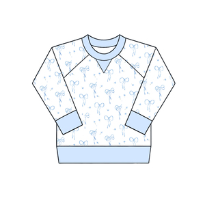 Camisetas Personalizadas de Manga Larga con Lazos y Flores Azules para Bebés Niñas, Ropa de Moda de Boutique, Ropa Infantil al por Mayor de Fábrica - Product Image 2