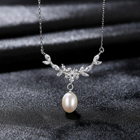 Collier pendentif en argent sterling S925 micro-pavé de zircon et perle d'eau douce pour femme