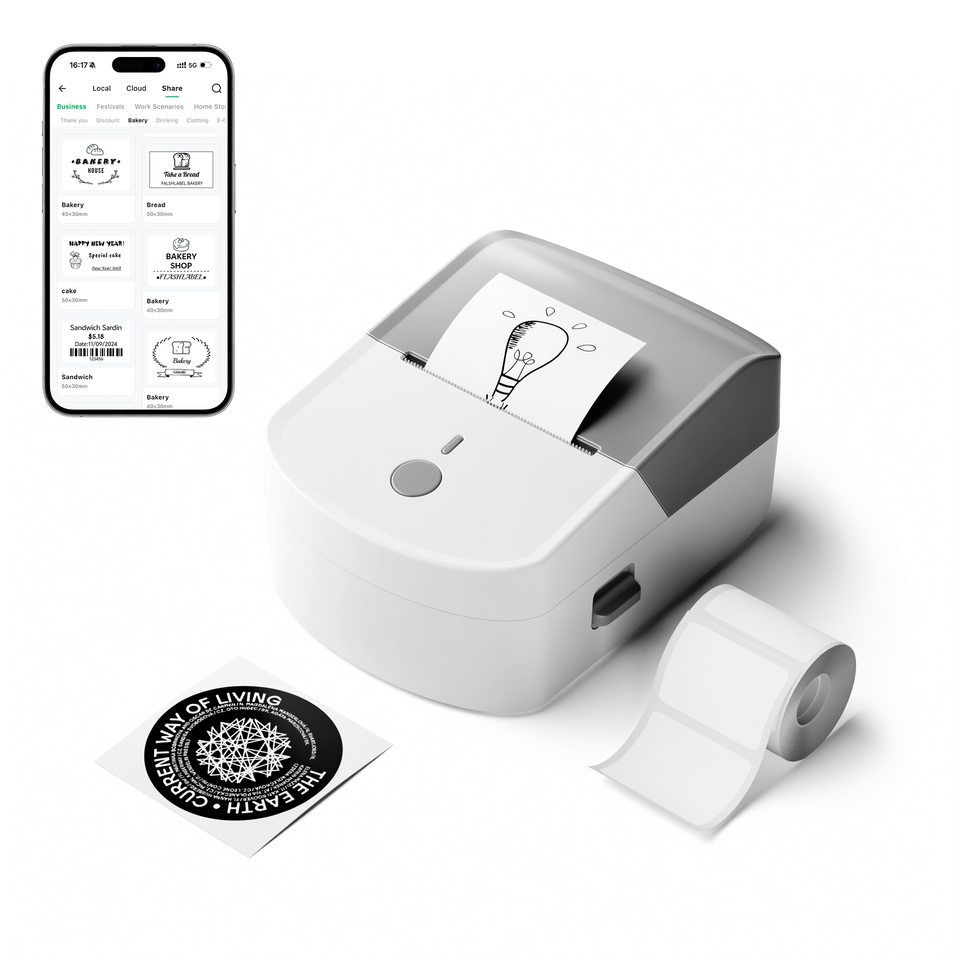 FT201 Portable Thermal Label Printer 58mm 203dpi USB Photo Sticker Note ...