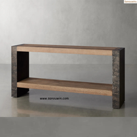 Table console d'intérieur écologique Chêne massif Acier oxydé naturel poli à la main Aspect patiné unique robuste