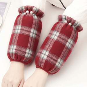 Protège-manchettes rembourrés en coton à carreaux rouges, perlés, pour femme, mode hiver, anti-salissures, usage professionnel - Product Image 1
